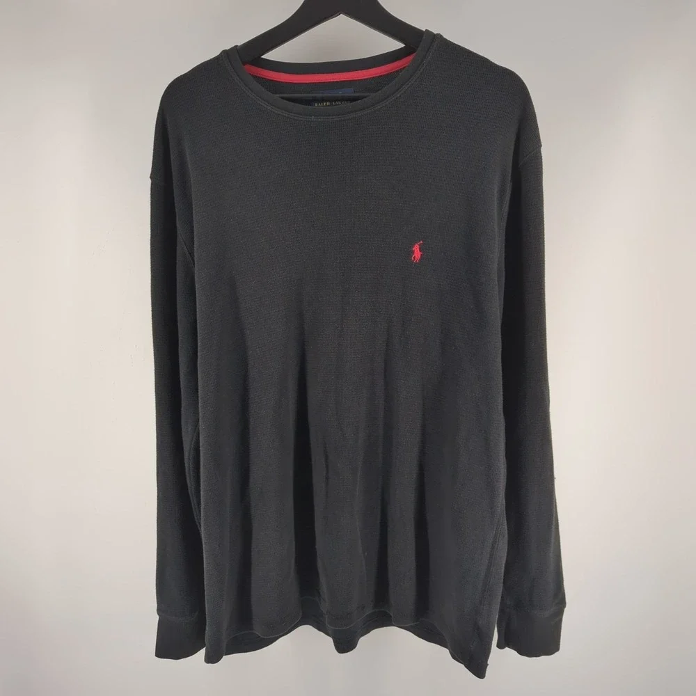 Polo Ralph Lauren Black Knit Thermal Sleepwear Shirt Mens XL Preppy PJ Sleep Top